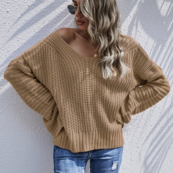 MAUVE   vneck chunky knit loose fit sweater - Picture 10 of 13